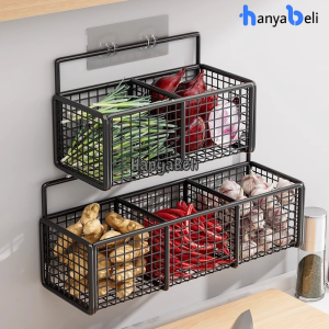 Rak Penyimpanan Bawang Putih Jahe Rak Dapur Gantung Tempel Dinding Rak Keranjang Dapur Besi Wadah Tempat Penyimpanan Buah Sayur Tomat Telur