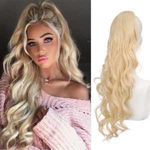 XINSU38 Curly Synthetic Ponytail Extensions Hair Extensions Clip in Long Wavy Drawstring Ponytail Trendy Natural Afro Fake Hairpieces for Women