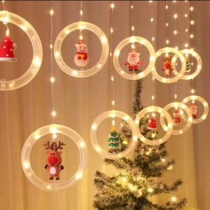 New Christmas lights fairy lights plug in copper wire lights Curtain ice strip lights Round pipe lights Santa Claus Concord Christmas tree
