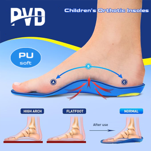 PVD Childrens Arch Support Insoles for Flat Feet Childrens Orthotic Insoles PU Foam Cushioning Insoles for Plantar Fasciitis Heel Pain Relief