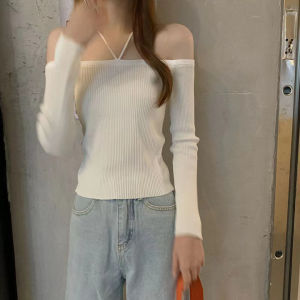 เสื้อเชิ้ตแขนยาวผู้หญิง คล้องคอ เสื้อปาดไหล่ อวดหุ่นแซ่บๆ แฟชั่น