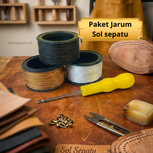 Paket Jarum Sol Peralatan Sol Sepatu Dan Sandal 3 Benang 1 Jarum 1 gunting Dan 1 Lem E