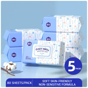 【5 Packs/ Box】ManHua Baby Wipes/80 Sheets/Thick/Soft/Safe for Sensitive Skin