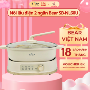 Nồi lẩu 2 ngăn BEAR-SB NL60U - Ăn được nhiều kiểu lẩu một lúc dung tích lớn 6L tiện lợi cho mọi gia đình