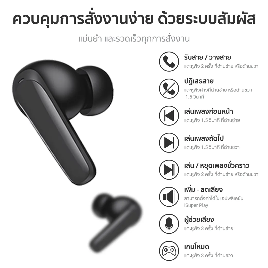 iSuper Evo Buds 2 หูฟังไร้สาย Bluetooth 5.3 มี Game Mode ไมค์ตัดเสียงรบกวน แบตอึด