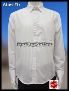 MBS V555 Men Black & White Polyester Shirt Long Sleeve Slim Fit Cutting (Plus Size S -XXL) Office / Student