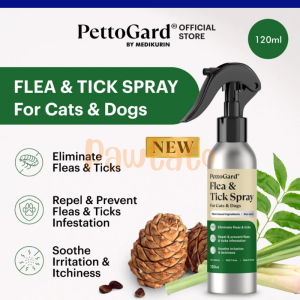 PettoGard Flea & Tick Spray for Cats & Dogs 120ml (Eliminate & Prevent Flea & Tick Non-toxic Plant-based)