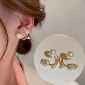Korean Light Tulip Imitation Pearl Earrings for Women Two Ways To Wear Daily Party Jewelry Earrings