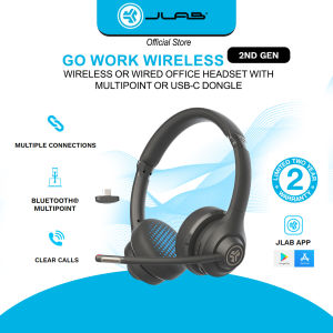 JLab GO Work Wireless Gen 2 Wireless On-Ear Headphones Multipoint Noise Cancelling Mic Quick Mute USB-C Dongle Headset