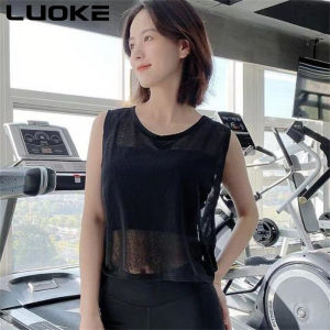 Luoke Ladies Loose Yoga Sports Blouse Quick drying Breathable Mesh Fitness Vest Running Top Sleeveless