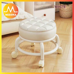 MIZONA 360 degree Rotatable Small Chair Round Stool With Sofa Cushion Foot Pulley Moving Stool