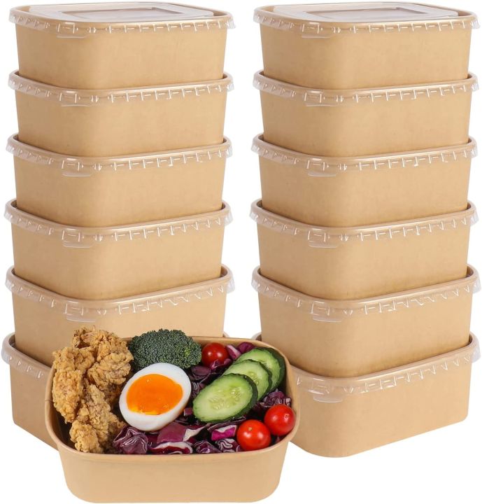 10pcs Disposable Kraft paper bowls with lids, Rectangle Food containers ...