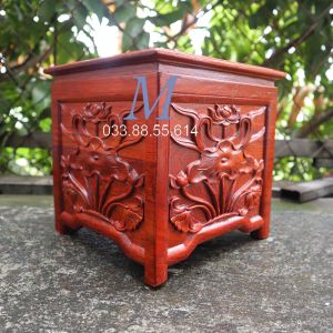 Nhất sơn hoa sen đục nền gỗ hương 3 cỡ mặt vuông