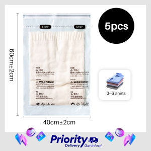 [5Pcs/Set]Hand-rolled Airway Compression Bag Clothing Storage Bags Vacuum Storage Bag PA+PE Durable Material 6C Thickness Quilts Blankets Clothes Seal Bags Waterproof Dustproof Space Saving 40x60cm