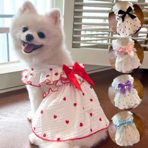 SUN ME Nơ Lớn Váy Cotton cho chó Thoáng khí Trang phục Váy cho thú cưng Chihuahua Mềm Váy cho cún con Chó nhỏ vừa