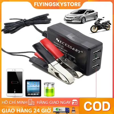 Bộ Sạc Pin Điện Thoại USB 12V 24V 5V Đa Năng Dành Cho Xe Hơi Xe Máy