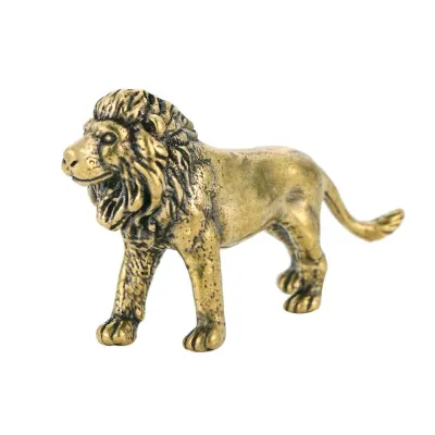 SHIPANFU Cute Brass Lion King Figurines Copper Retro Mini Lion Sculpture Animal Statue Handmade Lion Statue Home Decor Gifts