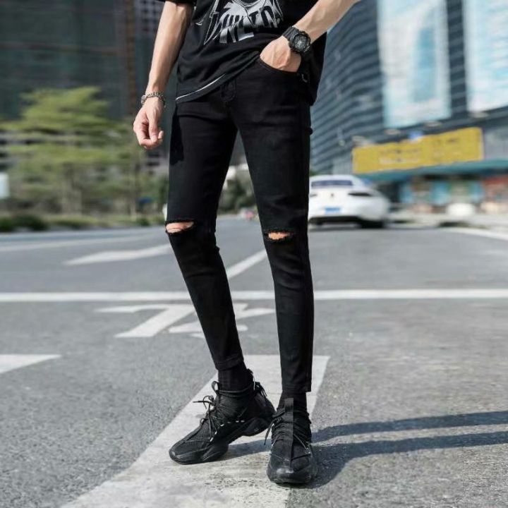 Slim Fit Slit Knee Black Jeans Simts Spring And Autumn Knee