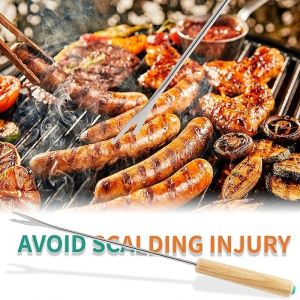 10pcs BBQ Stick Adjustable Telescoping Stainless Steel Barbecue Fork Roasting Stick Skewers Hotdog Fork Marshmallow Roasting Sticks