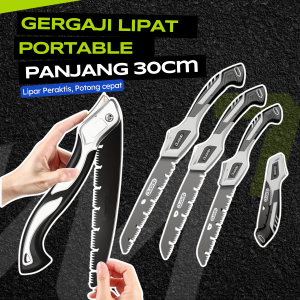 Gergaji Lipat Portabel Baja Keras Tidak Mudah Melengkung Tajam 30Cm