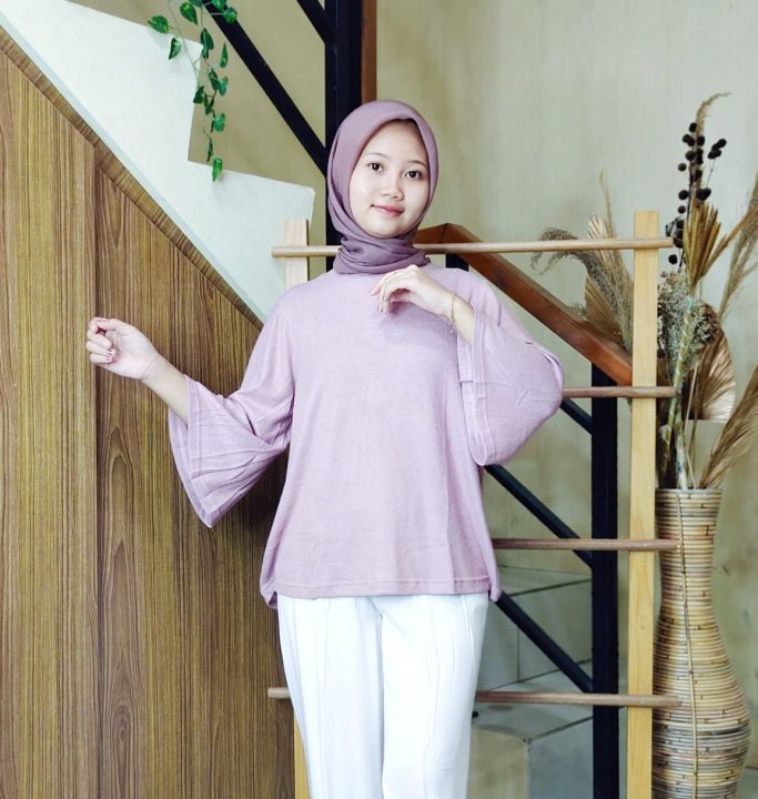 Kaos Polos Wanita // Kaos Oblong Lengan Kalong // Atasan Rajut
