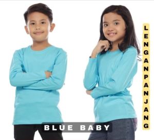 Kaos Oblong Polos Panjang Anak Biru Muda - Kaos Polos Lengan Panjang Anak Tanggung - Kaos Polos Panjang Biru Langit
