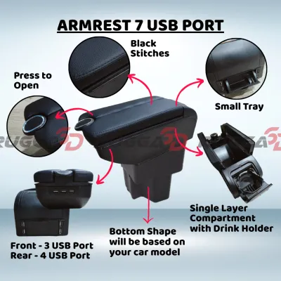 Car Armrest Console box USB Port Armrest Console box Axia old Bezza Viva Myvi old Myvi new Persona new Iriz Saga New Axia2023 Ready Stock