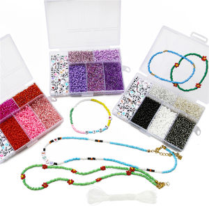 3500pcs/Box 3mm Glass Seed Beads Jewelry Making Kit Alphabet Letter Heart Beads Gold Round Beads with 5M Elastic String Plastic Box for DIY Craft Bracelet Necklace Jewelry Making Supplies

