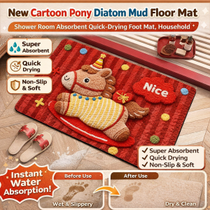 2026 Cute Chinese Zodiac Horse Mat Cartoon Horse Diatom Mud Mat Non-Slip Floor Mat Antibacterial Quick-Drying Bathroom Mat 卡通马年硅藻泥地垫