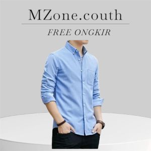 MZone Kemeja Pria Polos Soft blueHitamMevy Lengan Panjang Kerja Kantor