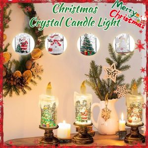 Christmas Crystal Candle Light Flameless LED Falling Snow Candle Lantern Creative Christmas Decor