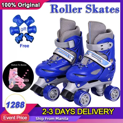 [COD] Double Row Adjustable Roller Skates Skates for Beginners 4 Wheels Roller Skates Free Protective Gear Included For beginner kids the new roller skates are adjustable double row roller 4 wheel roller skates Shoe for 3 - 12 Years Outdoor Sports
