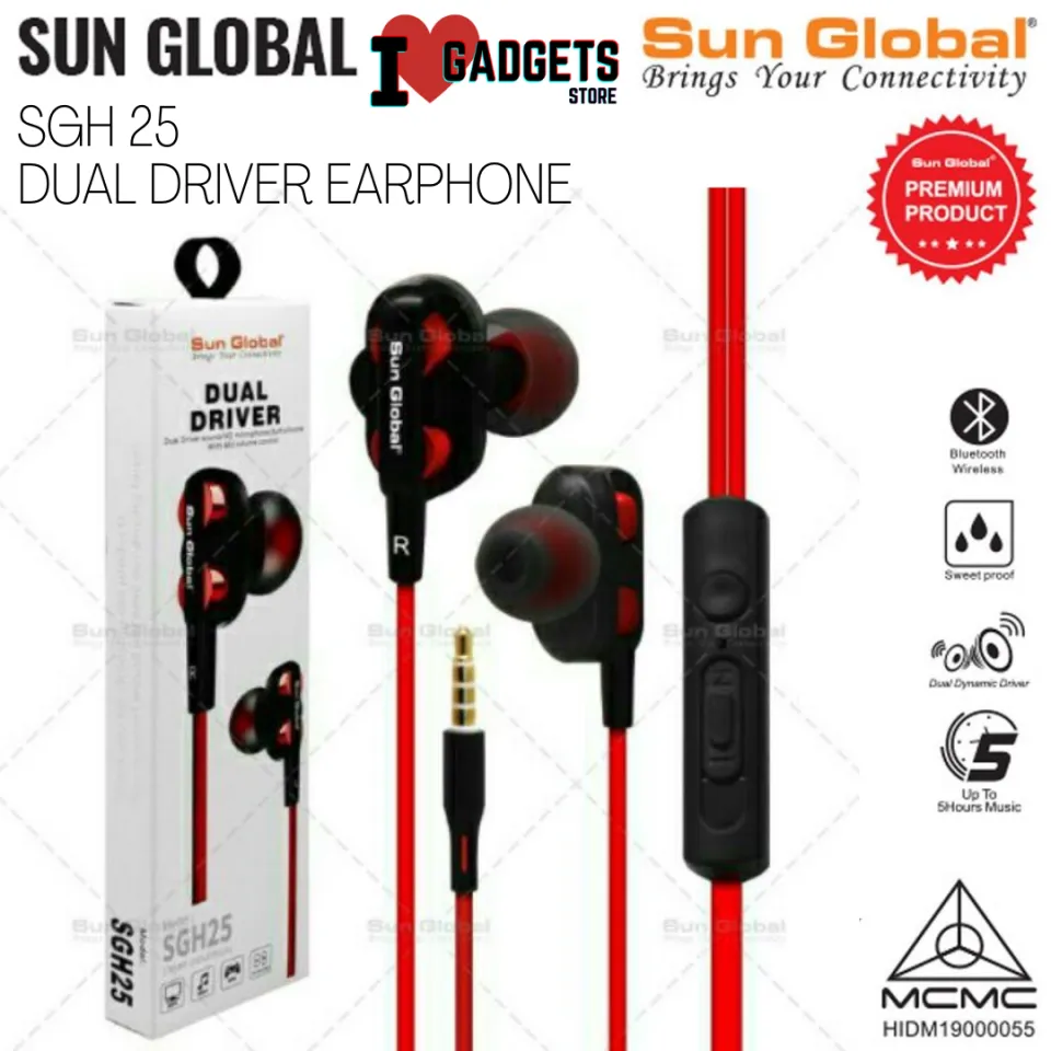 Sun Global Earphone SGH 25 Dual Driver Earphone for Oppo, Xiaomi, Vivo,  Samsung, Huawei, Realme Android/iOS | Lazada