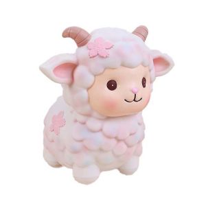 FOUNDTWO PVC Ngân hàng Cừu Dễ Thương Hồng pastel Chống va đập Hộp đựng tiền xu Zodiac Lamb Đồ trang trí hình con cừu để bàn Bề  nhẵn Quỹ cứu hộ động vật Phòng trẻ em