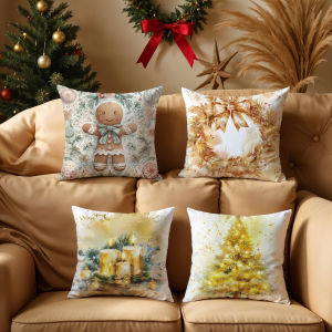 Christmas Pillowcase Single Pack 25 Options 40x40/45x45/50x50cm Including Candles Garlands Gingerbread Man Christmas Trees and Other Warm Patterns Sofa Cushion Covers Winter Home Decoration Cushioncases Holiday Gifts Decoration Fabric Art