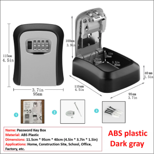 Key Storage Box 4-Digit Combination Lock with Hook Alloy Outdoor Wall Mounted Padlock Storage Box