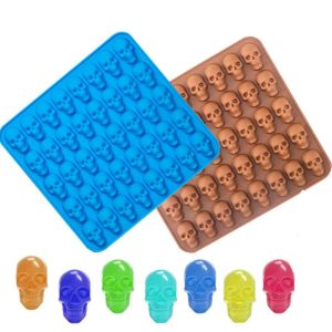 DAWEIF 3D Skull Silicone Mold Reusable 40 Cells Skeleton Head Mould Candy 2 colors Skeleton Head Mold Halloween