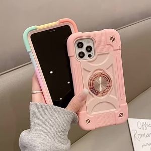 For  15 Pro Armor Bumper Shockproof Case For  13 12 11 14Pro Max XR XS Max Colorful Rugged Ring Holder Hard PC Cover