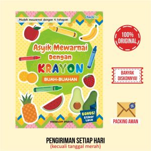 Buku Asyik Mewarnai Dengan Krayon Buah-Buahan Bonus Stiker Aktivitas Anak