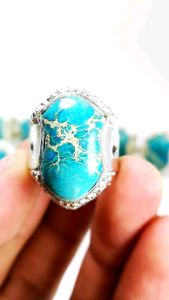 Batu Akik Pyrus TURQOISE Motif Antik Ring Model Tarompah ELEGAN High Quality