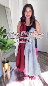 PRETTYGARDEN Womens Pullover Sweater Dress Casual Long Sleeve Ribbed Knit V Neck Loose Oversized Sweaters Dresses