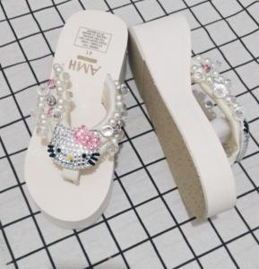 New Bling Full Diamond WomenS Sewn Pearl And Gemstone Flip-Flops Beach Wedge Sandals