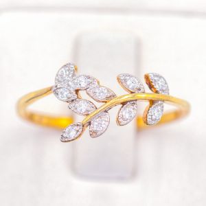 Lucky Gems แหวนเงินแท้ 925 เพชร CZ ชุบทอง แหวนใบมะกอกไขว้ขึ้นเล็ก LKM768