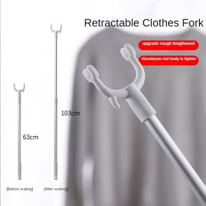 Extendable Aluminium Clothes Fork Laundry Hanger Rod Fork Stick