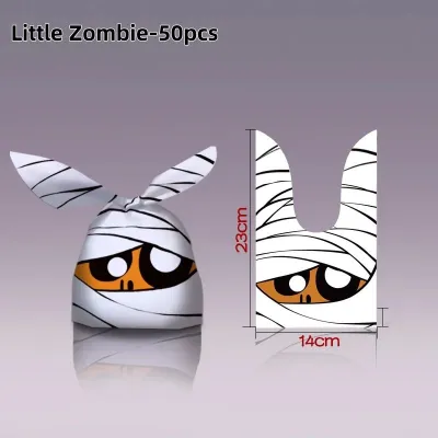 50PCS Cartoon Halloween Plastic Candy Bags With Pumpkin Trick Or Treat Kids Cookie Gift Bag Happy Halloween Party Decor Supplies