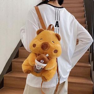 CRNGW Cute Capybara Plush Backpack Soft Bear Brown Doll Bag Creative Adorable Cartoon Daypack Kids