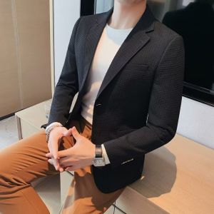 Junqun Mens waffle suit jacket  Solid color suit jacket Waffle Suit jacket man