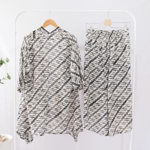 ONE SET BATIK WANITA MODERN SETELAN CELANA PANJANG BATIK SET BATIK KULOT BATIK LEBARAN BATIK KONDANGAN - PUTIH HITAM PARANG