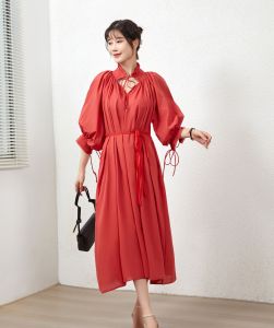 Alisa Sonya Plus Size Red Long V Neck Puff Sleeve For Women Of All Occasion Chubby Formal On Sale Maxi Dress New Korean Style dress women