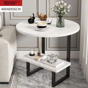 Elegant Modern Marble Top Round Side Table with Matte Finish for Living Room/Bedroom